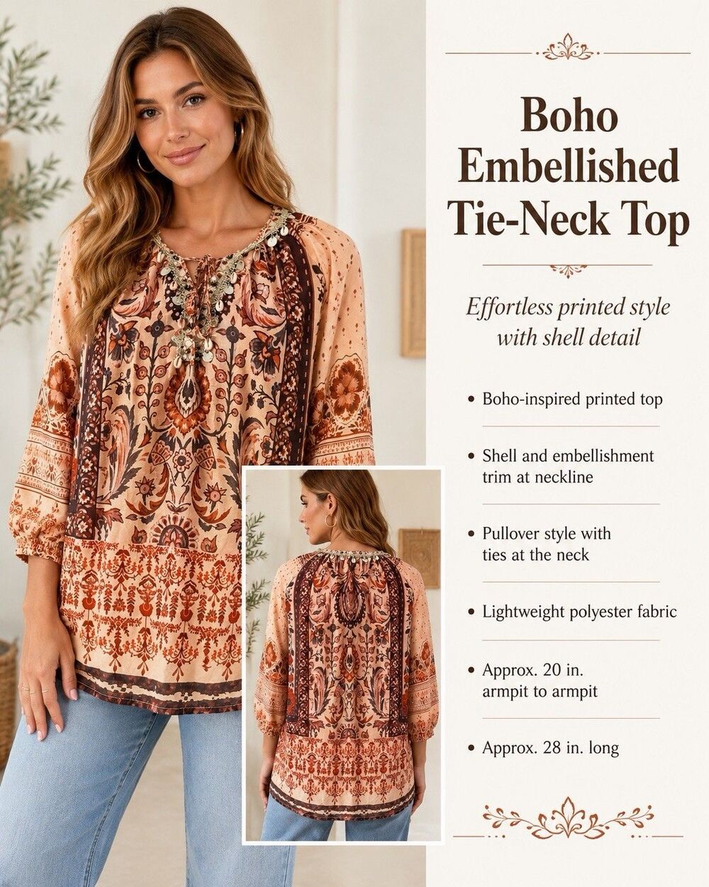 Boho Embellished Women’s  Top - Shells and Embellishments Size Large NWOT